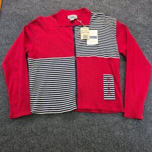 Vintage BellePointe Color Block Cardigan L Red Blue Full Zip Retro Indie Twee